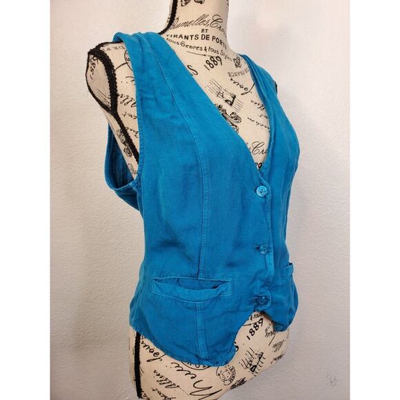 YFB Vest Top Sz Medium Linen Blend Button Up Fisherman Festival Western - Picture 3 of 9